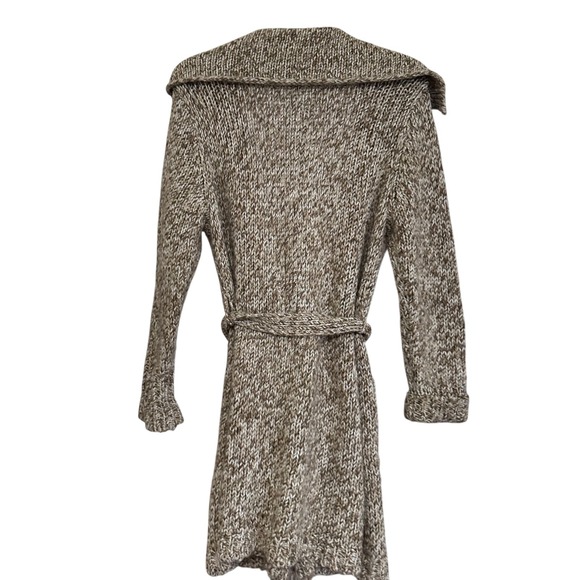 Talbots Wool Blend Cardigan LP Petites Beige Brown Knit Belted Open Front Casual - Picture 2 of 6